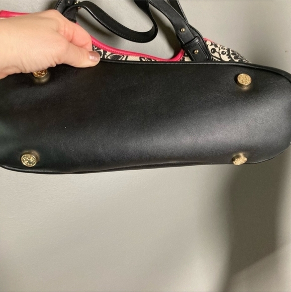 Spartina Tote Linen Canvas Double Leather Straps Paisley Print Rope Detail GUC - Picture 8 of 14